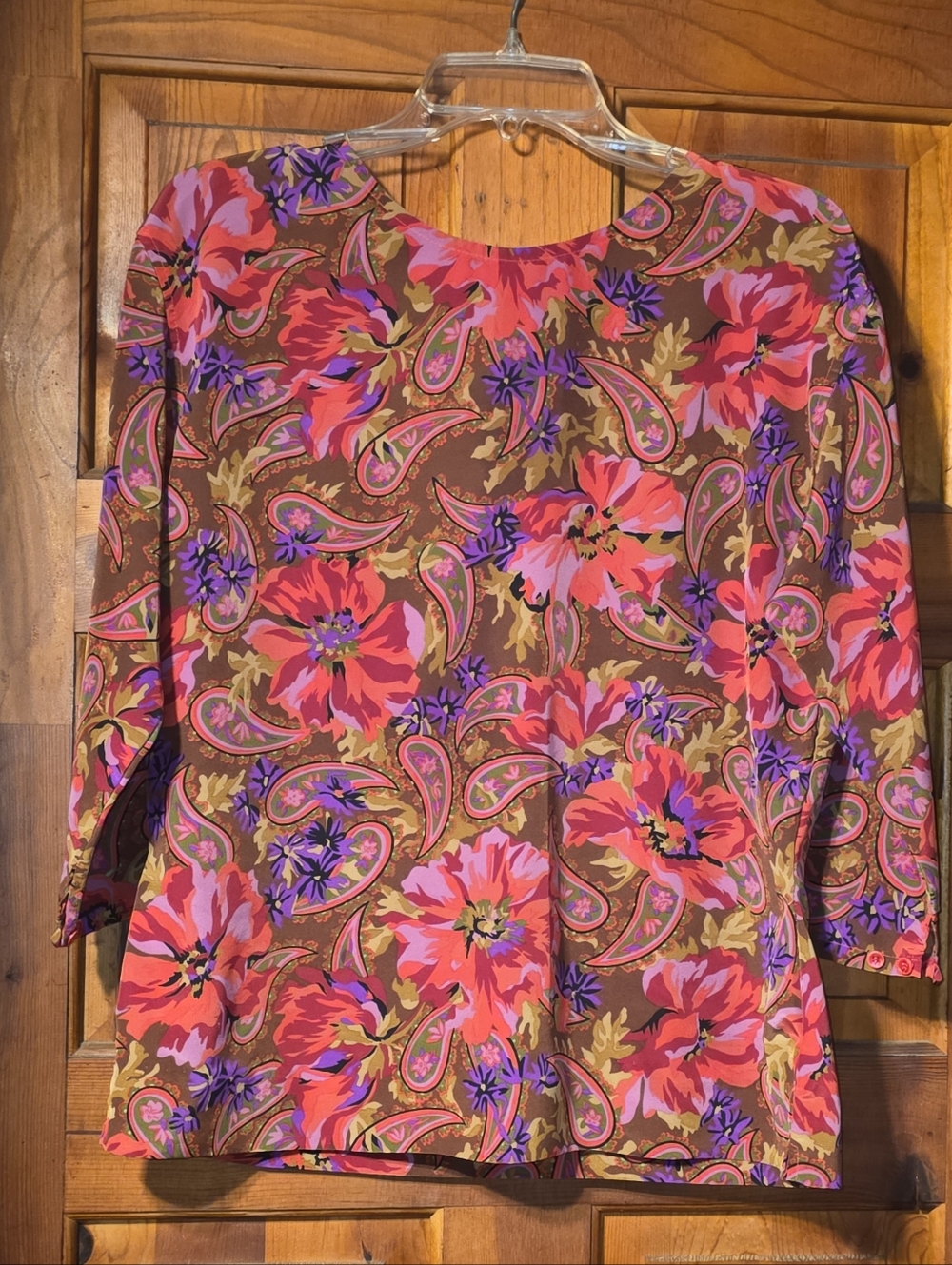 Vibrant Floral Paisley Blouse in Pink and Purple